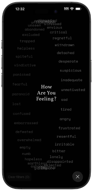 Screenshot of the emotions screen in the AuDela app