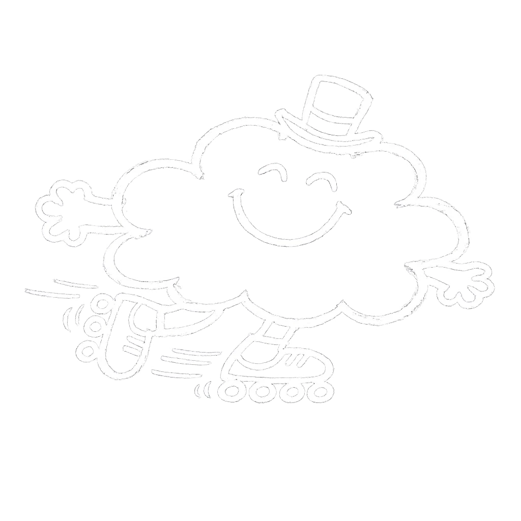 Cartoon character happy and rolling around in roller blades